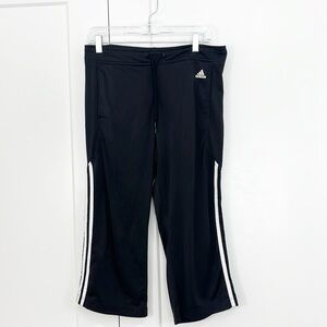 Adidas Medium Black, White Stripe Cropped Athletic Track Pants with Pockets
